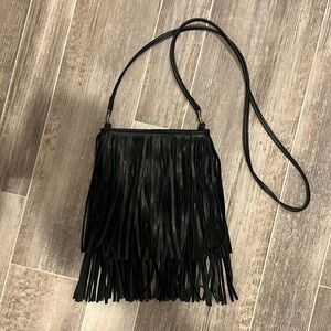 Mcfadin two bar west black leather fringe Crossbody